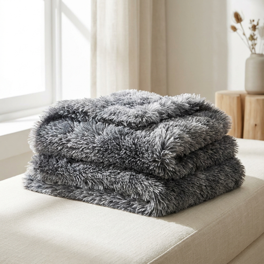 The Comfort Blanket charcoal plush fleece detail