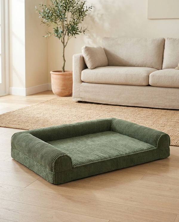 The Sage Bolster sage-green corduroy orthopedic dog bed | PawHaus Co |c:Sage Green