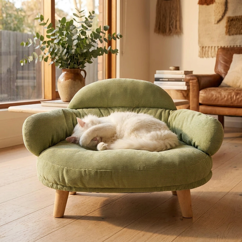 The Cocoon elevated cat sofa |c:sage-green