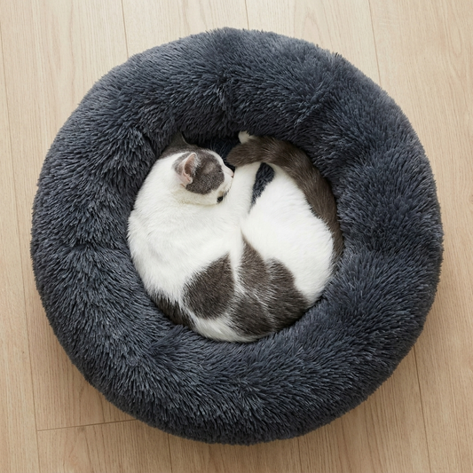 The Sherpa Donut calming cat bed |c:charcoal