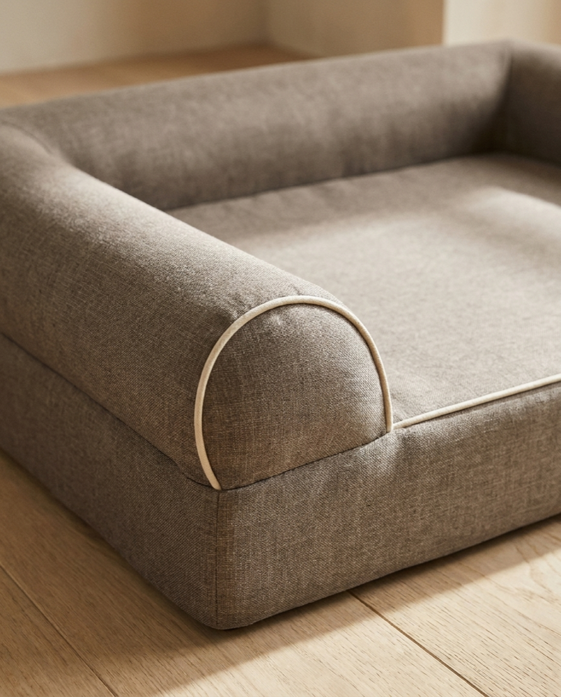 Coffee linen-weave and bolster detail of The Grand | PawHaus Co |c:Coffee