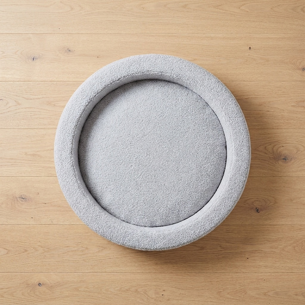 Top-down of The Calming Nest light grey plush nest dog bed | PawHaus Co |c:Light Grey