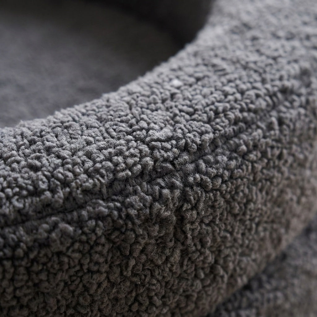 Charcoal plush sherpa fleece texture detail of The Calming Nest | PawHaus Co |c:Charcoal