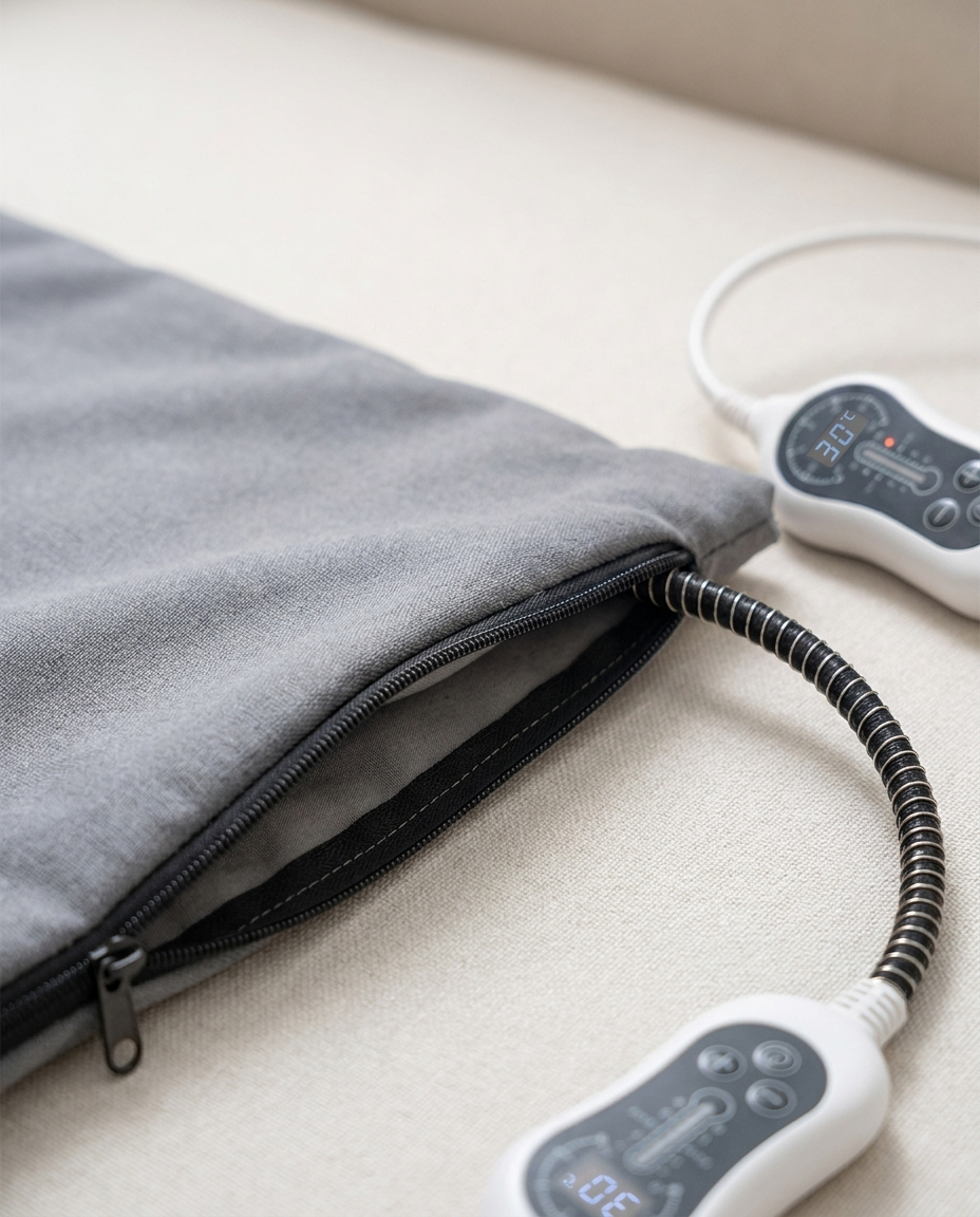Zip-off cover and chew-resistant cord detail of The Warm Spot | PawHaus Co