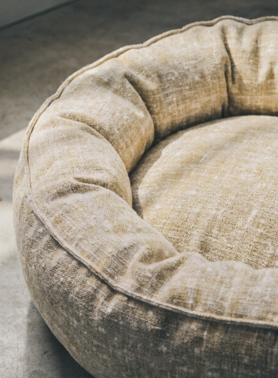 The Stone Bed in Greige — sculptural round dog bed