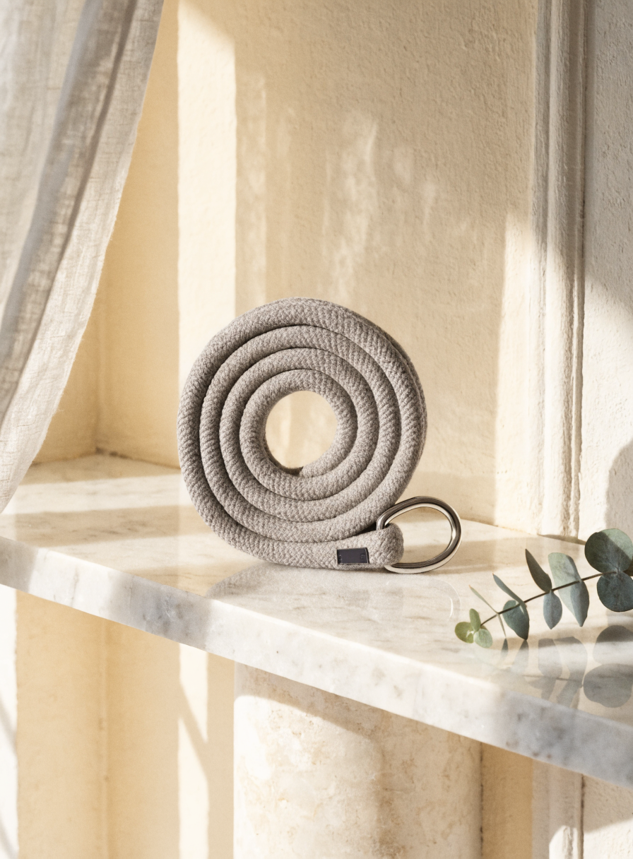 PawHaus Co The Leash — premium grey rope dog lead on marble shelf
