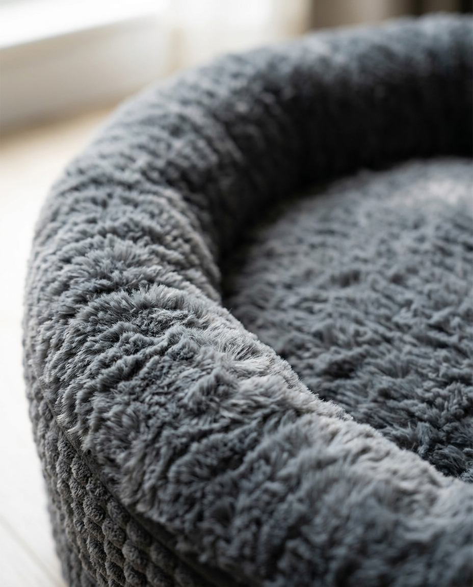 Deep grey plush pile texture detail of The Plush Nest | PawHaus Co