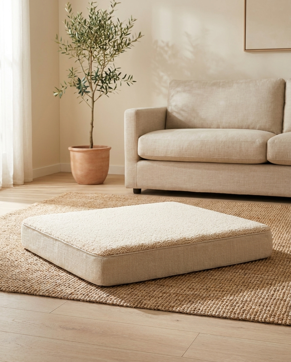 The Linen Mat cream boucle flat dog mattress | PawHaus Co