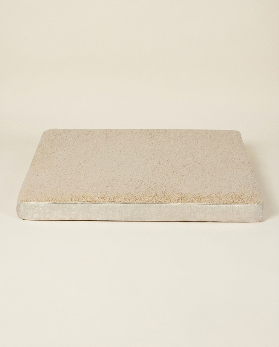 The Linen Mat cream boucle flat dog mattress studio photo | PawHaus Co