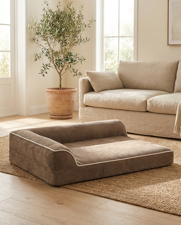 The Grand coffee corduroy orthopedic dog bed | PawHaus Co |c:Coffee
