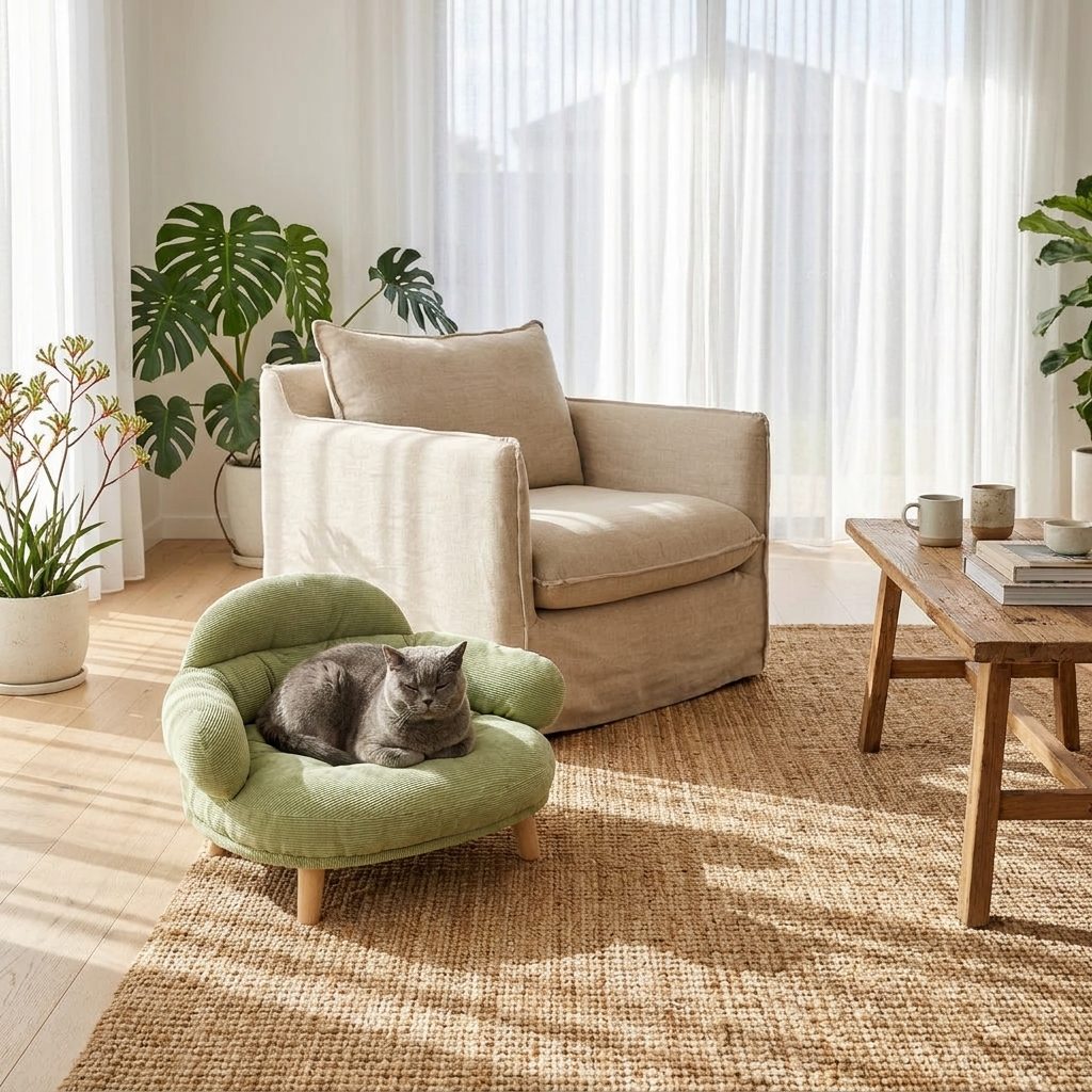 The Cocoon elevated cat sofa |c:sage-green