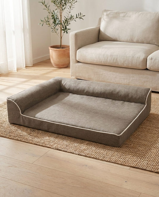 The Grand coffee linen-weave orthopedic dog bed | PawHaus Co |c:Coffee