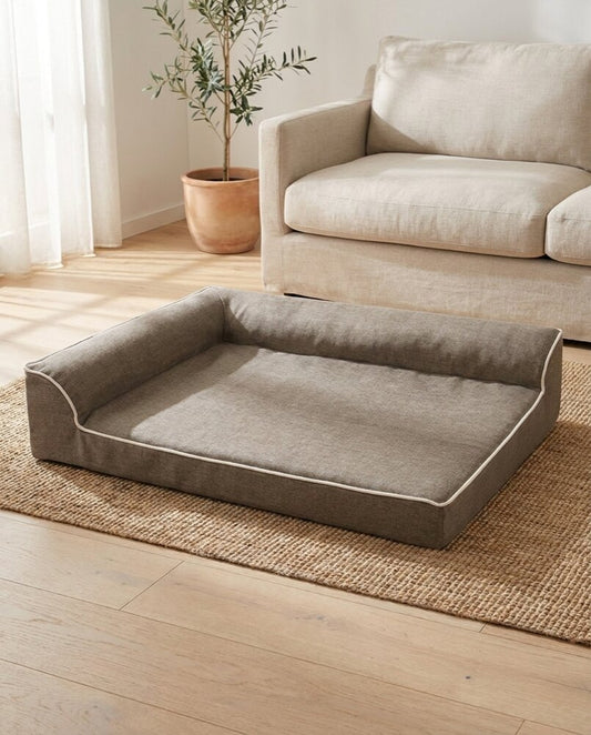 The Grand coffee linen-weave orthopedic dog bed | PawHaus Co |c:Coffee